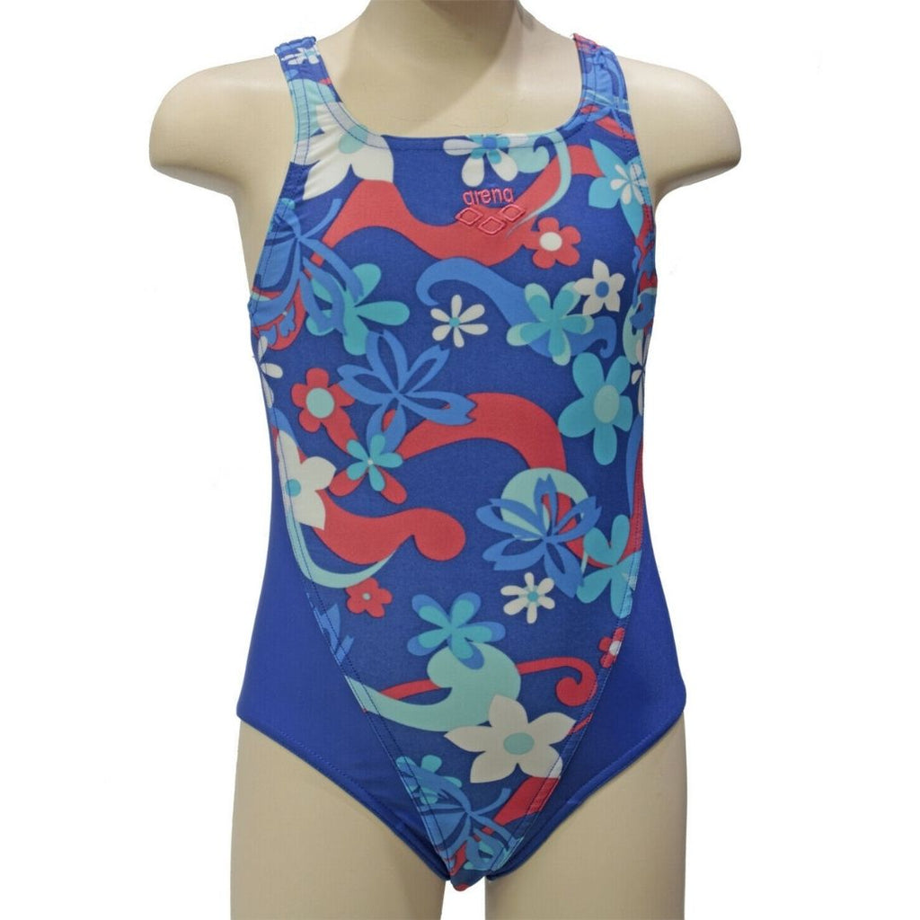 Costume piscina da bambina Arena blu con fiori