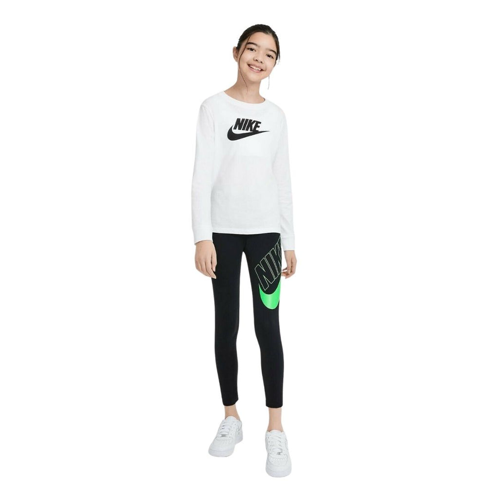 Leggings bambina Nike nero con logo verde fluo